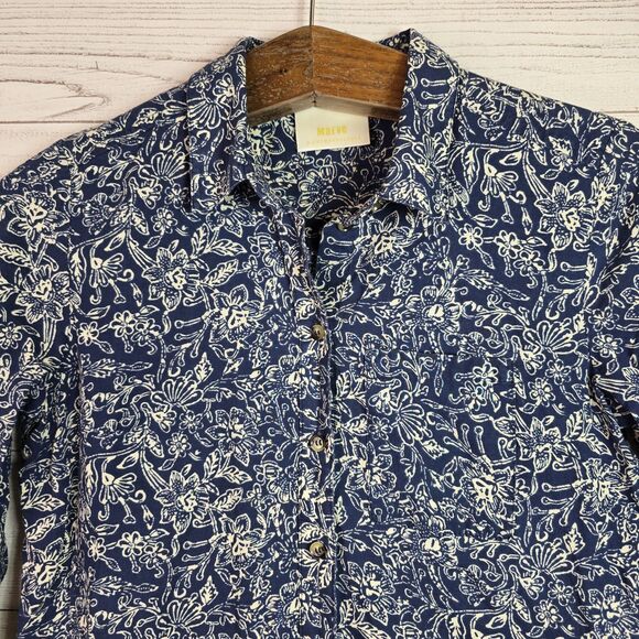 Maeve Button Down Blue Long Sleeve Shirt Blouse Floral Pattern Women’s Size 6 - Picture 2 of 8